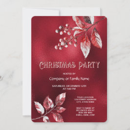 Invitación Fiesta de Navidad con Hojas Rojas Nevadas
