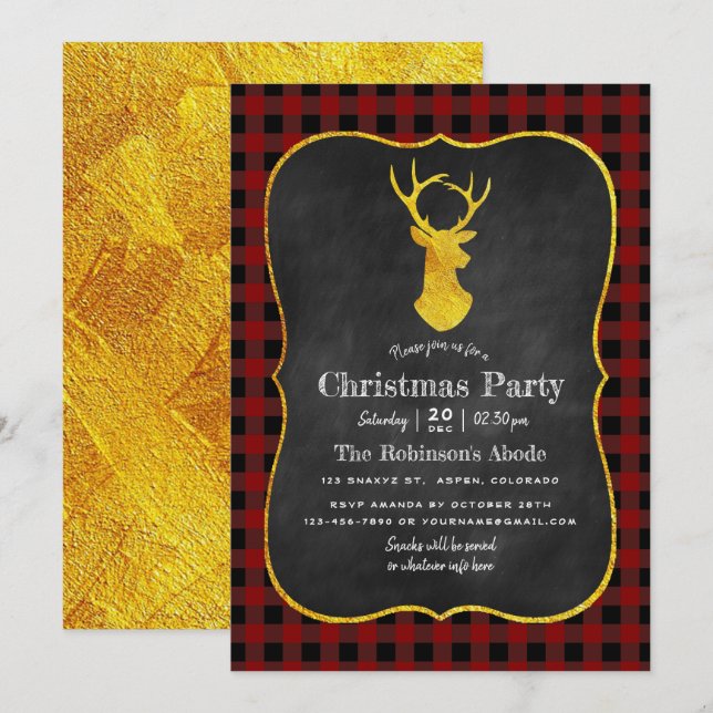 Invitación Fiesta de Navidad con Hule de Pizarra de Cuadro de (Anverso / Reverso)
