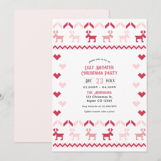 Invitación Fiesta de Navidad con Jersey Feo Chic Candy Cane (Anverso / Reverso)