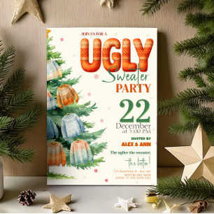 Invitación Fiesta de Navidad con Jersey Feo de Acuarela Acoge