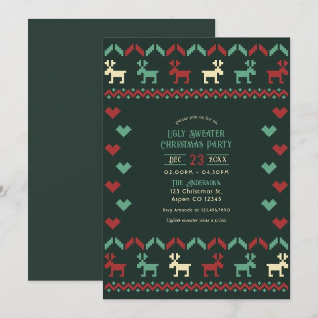 Invitación Fiesta de Navidad con jersey feo de muérdago de me (Anverso / Reverso)