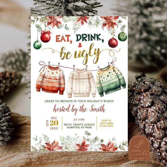 Invitación Fiesta de Navidad con Jersey Feo de Navidad (Subido por el creador)
