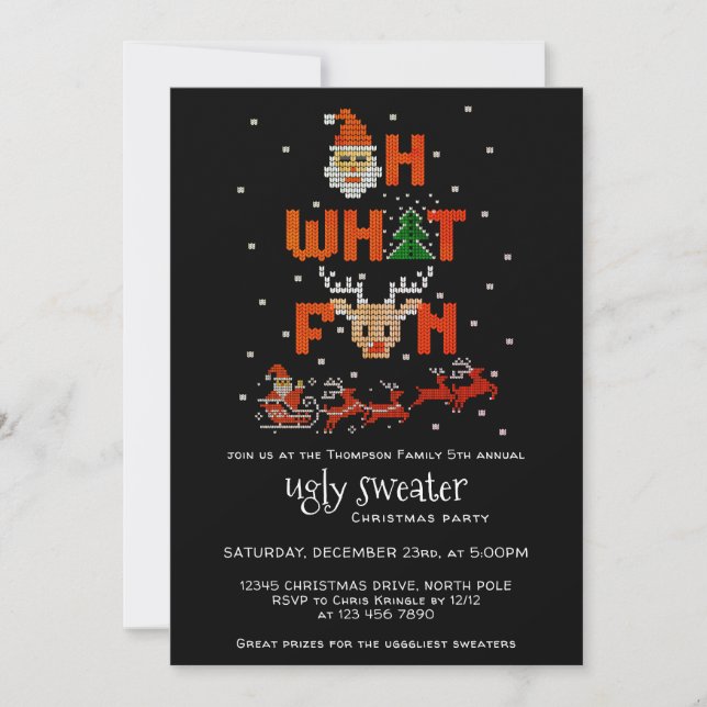 Invitación Fiesta de Navidad con Jersey Feo de Navidad ¡Qué D (Anverso)