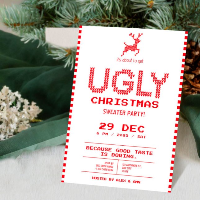 Invitación Fiesta de Navidad con Jersey Feo | Pixel Knit Dive (Ugly Sweater Christmas Party | Funny Pixel Knit Invitation | Tis The Season Invitation)