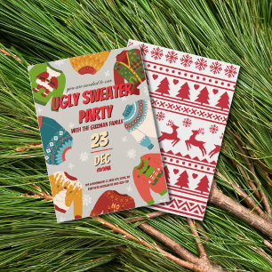 Invitación Fiesta de Navidad con Jersey Feo Rojo Vintage
