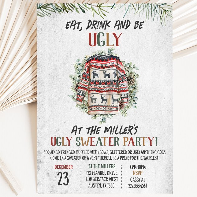 Invitación Fiesta de Navidad con Jersey Feo Rústico (Subido por el creador)