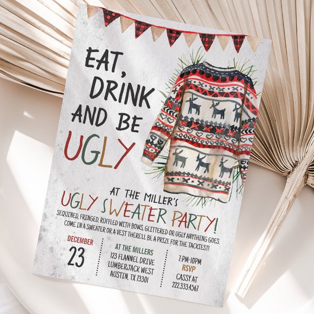 Invitación Fiesta de Navidad con Jersey Feo Rústico (Subido por el creador)