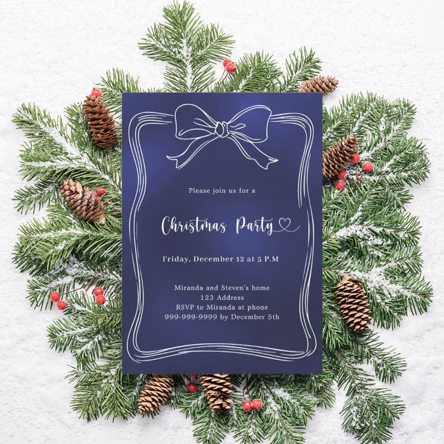 Invitación Fiesta de Navidad con lazo azul (Subido por el creador)