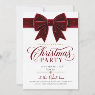 Invitación Fiesta de Navidad con Lazo Burgundy Elegante