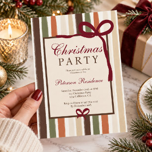 Invitación Fiesta de Navidad con lazo Coquette de rayas retro