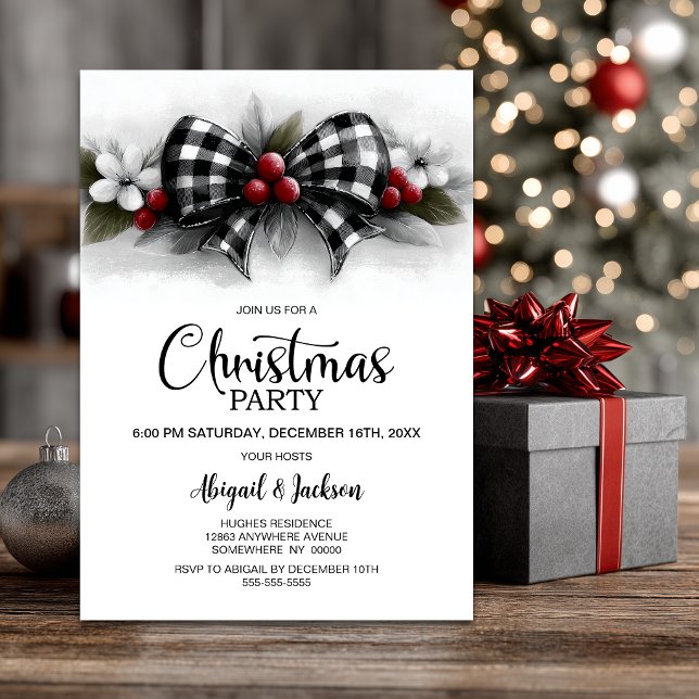 Invitación Fiesta de Navidad con Lazo de Cuadro de Búfalo (Subido por el creador)