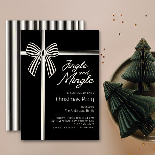 Invitación Fiesta de Navidad con Lazo de Rayas Elegante y con