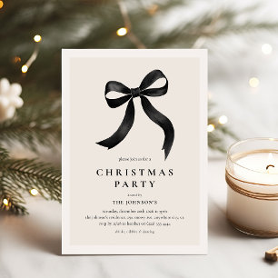Invitación Fiesta de Navidad con Lazo Negro Elegante