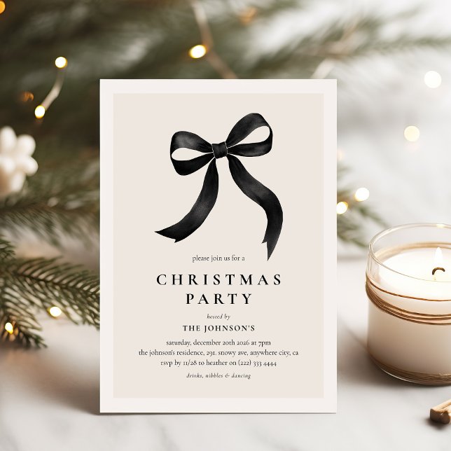 Invitación Fiesta de Navidad con Lazo Negro Elegante (Subido por el creador)