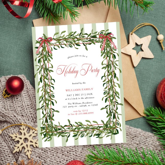 Invitación Fiesta de Navidad con lazo rojo de muérdago (Subido por el creador)