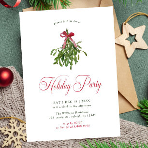 Invitación Fiesta de Navidad con Lazo Rojo de Muérdago Modern