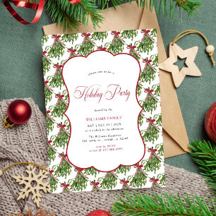 Invitación Fiesta de Navidad con Lazo Rojo de Muérdago Modern