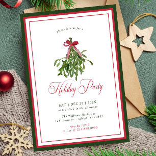 Invitación Fiesta de Navidad con Lazo Rojo de Muérdago Modern