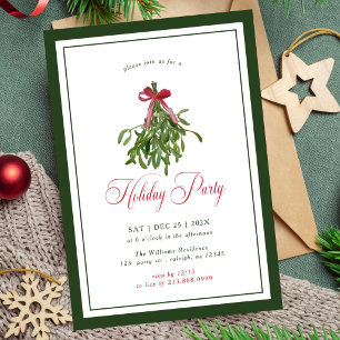 Invitación Fiesta de Navidad con Lazo Rojo de Muérdago Modern