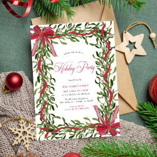 Invitación Fiesta de Navidad con Lazo Rojo de Muérdago Modern
