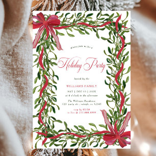 Invitación Fiesta de Navidad con Lazo Rojo de Muérdago Modern