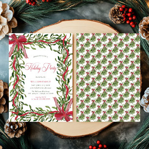 Invitación Fiesta de Navidad con Lazo Rojo de Muérdago Modern