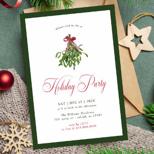 Invitación Fiesta de Navidad con Lazo Rojo de Muérdago Modern