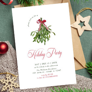 Invitación Fiesta de Navidad con Lazo Rojo de Muérdago Modern