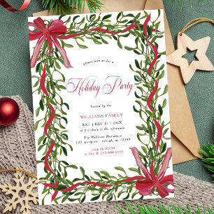 Invitación Fiesta de Navidad con Lazo Rojo de Muérdago Modern