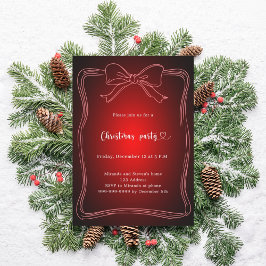 Invitación Fiesta de Navidad con lazo rojo dibujado a mano