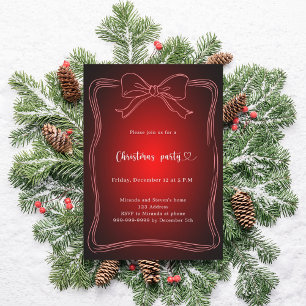 Invitación Fiesta de Navidad con lazo rojo dibujado a mano