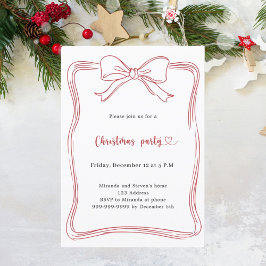 Invitación Fiesta de Navidad con lazo rojo dibujado a mano