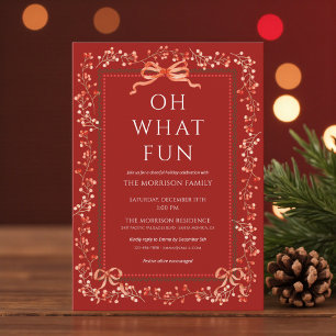 Invitación Fiesta de Navidad con lazo rojo elegante 