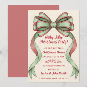 Invitación Fiesta de Navidad con Lazo Rojo Verde Dibujado a M
