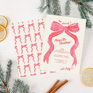 Invitación Fiesta de Navidad con lazo rosa y rojo dibujado a