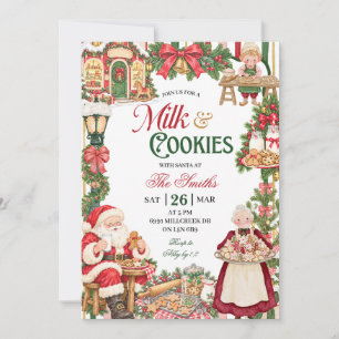Invitación Fiesta de Navidad con Leche y Galletas Tema Santa