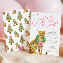 Fiesta de Navidad con leopardo Preppy en acuarela