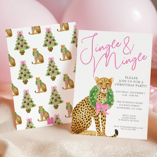 Invitación Fiesta de Navidad con leopardo Preppy en acuarela (Subido por el creador)