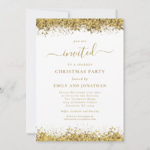 Invitación Fiesta de Navidad con letra elegante con brillo do