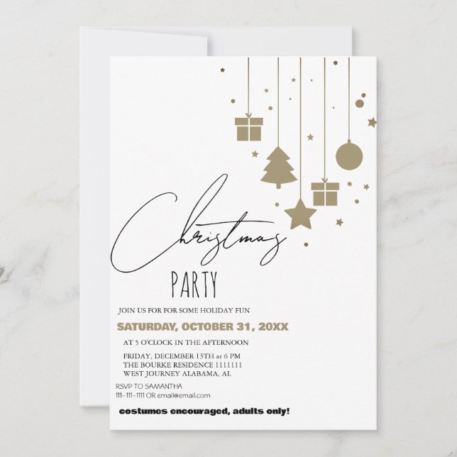 Invitación Fiesta de Navidad con letra elegante moderna chic (Anverso)