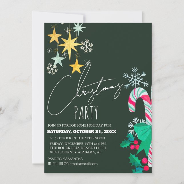 Invitación Fiesta de Navidad con letra elegante moderna y chi (Anverso)