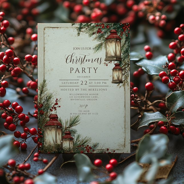 Invitación Fiesta de Navidad con Linterna Rústica (Subido por el creador)