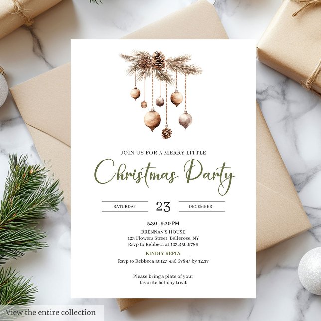 Invitación Fiesta de Navidad con marfil oliva neutro a mano (Hand-Lettered Neutral Olive Ivory Christmas Party)