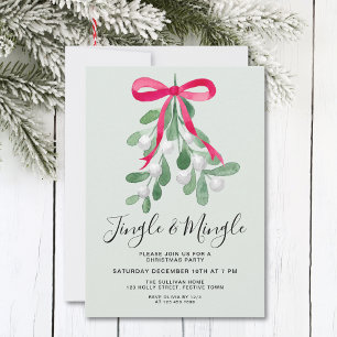 Invitación Fiesta de Navidad con muérdago verde Jingle And Mi