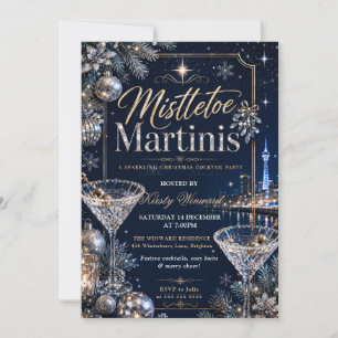 Invitación Fiesta de Navidad con muérdago y martinis