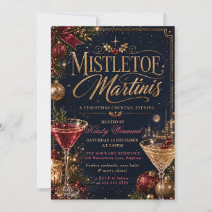 Invitación Fiesta de Navidad con muérdago y martinis