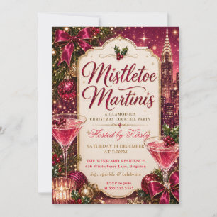 Invitación Fiesta de Navidad con muérdago y martinis