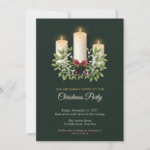 Invitación Fiesta de Navidad con Muérdago y Velas de Columna