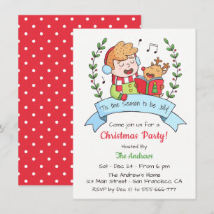 Invitación Fiesta de Navidad con Niño Cantante Adorable y Ren