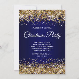 Invitación Fiesta de Navidad con Ombre Azul Marino y Brillo D